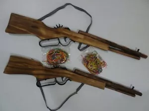 2 x Large Rubber Band Rifle - Military Style -Toys 4 Boys ~ Wooden Gun Style #24 - Picture 1 of 3