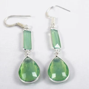 Handmade 925 Silver Chalcedony Pear Shape silver/Gold/Rose Plated Earrings Gift - Picture 1 of 11