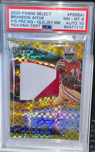 GOLD /10 ! PREM RPA Brandon Aiyuk ROOKIE PATCH AUTO Panini Select Prizm PSA 10 8