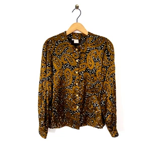 Nina Ricci Paris Vintage Blouse Size 12 IT 44 Black Brown Patterned Metallic - Picture 1 of 18