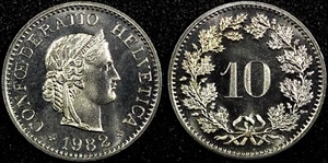 Switzerland Copper-Nickel 1982 B 10 Rappen GEM BU KM# 27 (24 106) - Picture 1 of 3