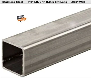 Stainless Steel Square Tube 7/8" I.D. x 1" O.D. x 6 ft Long .065" Wall Hollow - Picture 1 of 6