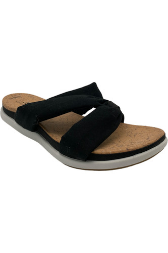 Sandali Clarks Cloudsteppers in lino con slide Eliza Skip neri