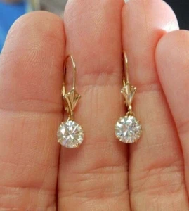 10K Yellow Gold 1.00Ct Round Lab Grown Diamond Lever Back Drop & Dangle Earrings - Picture 1 of 9