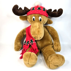VTG 1987 Christmas Bullwinkle Plush w/ Scarf & Hat Stuffed Animal Big 24" - Picture 1 of 10