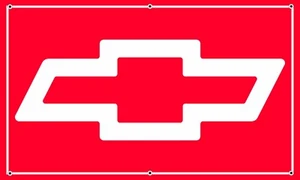 CHEVY LOGO ON RED 3'X5' WIDE VINYL BANNER MAN CAVE GARAGE SIGN MECHANICS USA - Picture 1 of 2