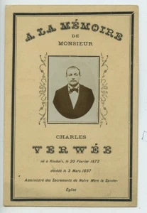France Roubaix Charles Verwee Image Mortuaire 1897 avec petite photo - Imagen 1 de 3