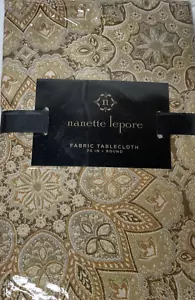 NEW Nanette Lepore 70" Round Fabric Tablecloth Gold Brown Beige Sparkle Cloth - Picture 1 of 6