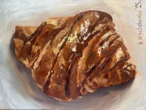 Croissant Original Oil Painting STILL LIFE KITCHEN Food Collectible Art 6x8 inch - Picture 1 of 6