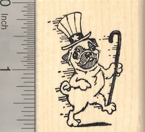 4 de julio Estampilla de goma Pug, Bailando con el Tío Sam Sombrero G24408 WM - Imagen 1 de 1