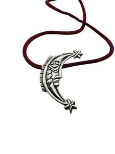 Vintage 925 Sterling Silver Mexico Crescent Moon Face & Stars Pendant - Picture 1 of 5