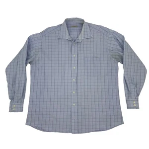 Vintage Burberry Dress Shirt Mens 17 Blue Checkered 100% Cotton Made USA *READ - Picture 1 of 8