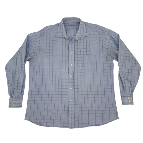 Camicia abito vintage Burberry da uomo 17 blu a scacchi 100% cotone made USA *LEGGI