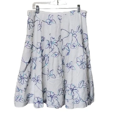 Falda Dressbarn Mujer 12 Blanca Bordada Floral Lino Plisada Midi Forrada Foto 1 de 4