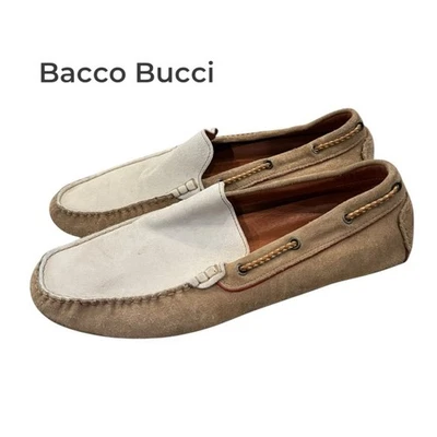 Bacco Bucci Mens Italian Suede Leather Beige Off-White Loafers Driving Mocs 10.5 - Image 1 of 4