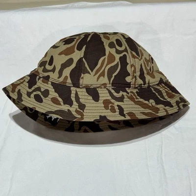 Vintage 70s Duck Camo Bucket Hat Brim Ear Protection Canvas Outdoors Hunting S/M - Image 1 of 4