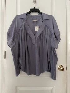 NWT Free People Sunray Babydoll Mixed Media Oversized Top In Blue Granite Sz M - Picture 1 of 8