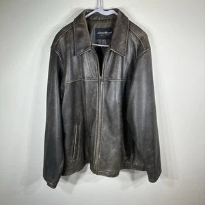 Distressed Eddie Bauer Genuine Leather Jacket Mens Size TALL XL - Picture 1 of 7