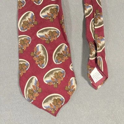 Corbata de cuello vintage años 90 abstracta naturaleza otoño negocios hecha en EE. UU. 100 % seda roja Foto 1 de 4