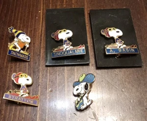 Vintage Snoop Skigebiet Pins 4 Stück Snowmass Stratton Snoqualmie 1971 - Bild 1 von 8