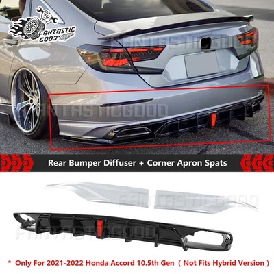 Difusor trasero Yofer para Honda Accord 21-22 + espatas de esquina metálicas plateadas lunares Foto 1 de 4