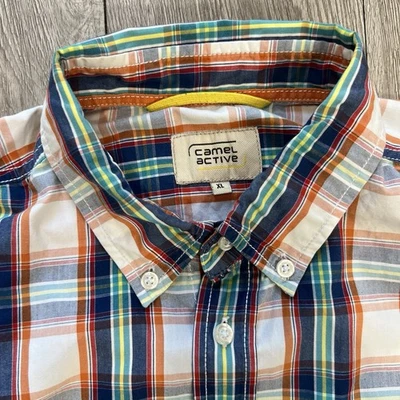 Camel Active Men Casual Shirt Short Sleeves Orange Green Checkered Plaid size XL - Image 1 of 4