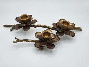 Vintage Brass Brutalist Flower Branch Candle Holder Centerpiece 12" X 6" - Picture 1 of 9
