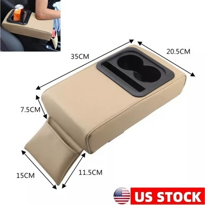 Beige Car Double Cup Holder Armrest Center Console Storage Cushion Pad Cover US - Image 1 of 4