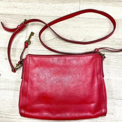 Bolso Bandolera Fossil Sydney Top Cremallera Cartera Rojo Cuero Liso ZB5701 Genuino Foto 1 de 4