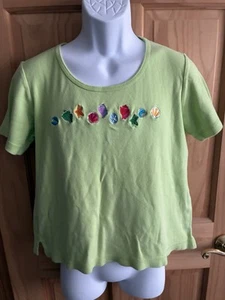 Quacker Factory Kurzarm-Top Damen M bestickt Muscheln Seestern - Bild 1 von 6