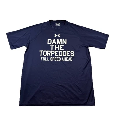 Navy Midshipmen Football Damn The Torpedos Under Armour T Shirt Mens L Blue NWOT - Image 1 of 4