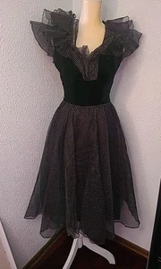 Vintage 50er 50er Jahre Kleid schwarz gepunktet Tüll Party Abschlussball voller Rock Small 5/6 - Bild 1 von 13