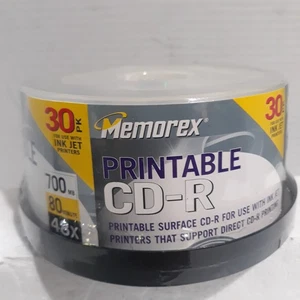 Memorex Printable CD-R 30 Pack 700mb 80min 48x Spindle For Inkjet NEW Sealed - Picture 1 of 3