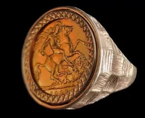 More details for edward vii 1908 gold half sovereign coin ring