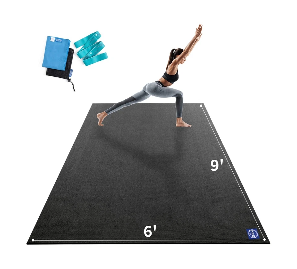 Premium Large Yoga Mat for Home Gym Workout 9'x6'x9mm Extra Wide 9x6 Black