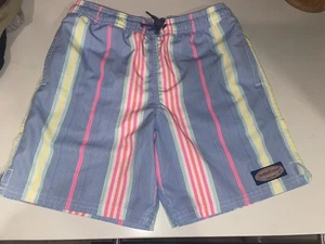 Boys Vineyard Vines Neon Striped Swim Shorts Bathing Suit Youth Small 8-10 EUC - Picture 1 of 4