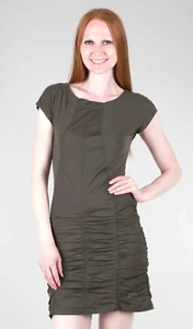 XCVI NWT WEARABLES Aviana Dress Olive Green Sz Small Stretch Poplin Knit Ruched - Picture 1 of 10