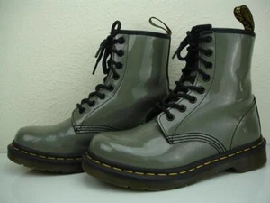 Doc Dr. Martens 1460 YS 8-Eye Gray Patent Leather Combat Boots Women's UK 4 US 6 - Picture 1 of 15