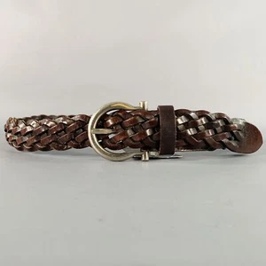 SALVATORE FERRAGAMO Size 38 Dark Brown Silver Braided Leather Belt - Picture 1 of 9