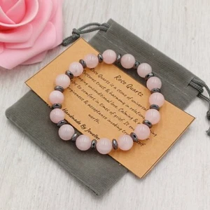 ROSE QUARTZ Bracelet Stretch Fit Handmade + Gift Bag & Card Crystal Gemstone 8mm - Picture 1 of 6