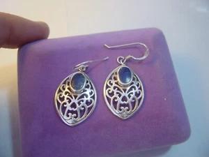 Stunning Vintage Solid Silver Earrings - Superb Lapis Lazuli Drops - Cleaned - Picture 1 of 8