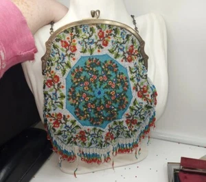 BEAUTIFUL STERLING Vintage Beaded Evening Bag/Purse sterling silver - Picture 1 of 12