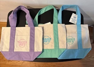 Trader Joe's Pastel Mini Canvas Tote Bags 2025 LIMITED EDITION NWT LOT OF 3 - Picture 1 of 2