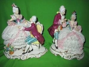 PAIR OF COUPLE ALKA DRESDEN LACE LOVE PORCELAIN FIGURINES - Picture 1 of 17