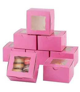 100Pcs Paper Cookie Boxes With Window Small Bakery Boxes 4x4x2.5 Inches Mini ... - Picture 1 of 6