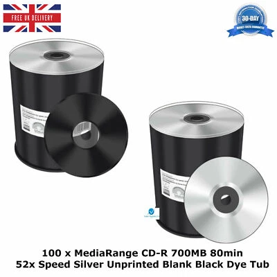 MediaRange CD-R 700MB 80min 52x Speed Silver Unprinted Blank Black Dye Tub LOT - Image 1 of 4