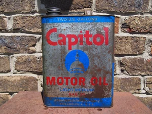 Capitol Motor Oil Medium Two Gallon Can Atlantic Refining Co. Philadelphia PA  - Picture 1 of 8