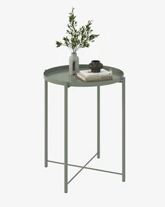Round Small Side Table, Metal End Table with Removable Tray for Indoor Outdoor, - Picture 1 of 7