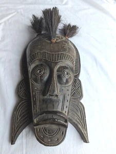African Tribal Mask Carved Wood Wall Hanging Decor Black Hair Safari Ethnic Gift - Picture 1 of 4