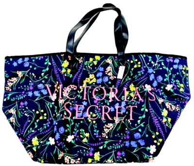VICTORIA'S SECRET Large Zippered Black & Floral Tote Bag Purse BRAND NEW - Image 1 of 4